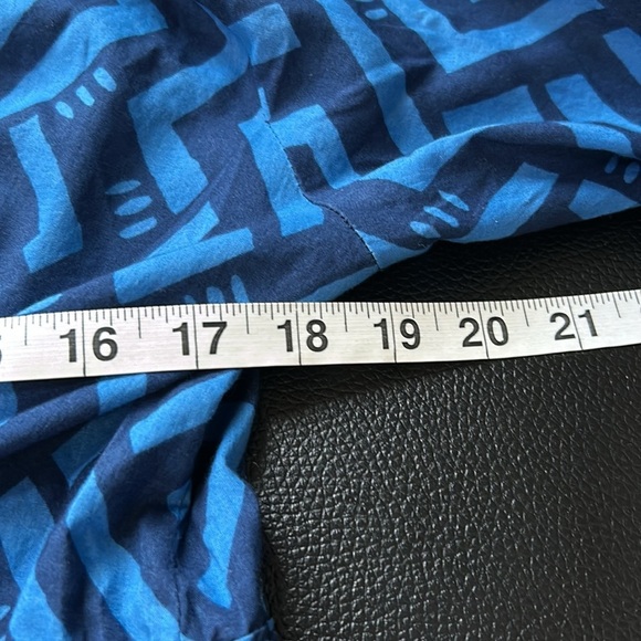 Gudrun Sjoden Blue Organic Cotton Dress Geometric Patterned Cinched Waist Sz L - Picture 11 of 14